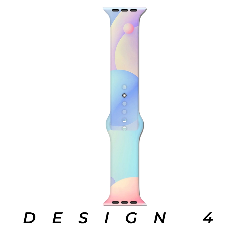 Colorful pastel gradient Apple Watch band with soft pink, purple, blue and mint tones, compatible with Series 4