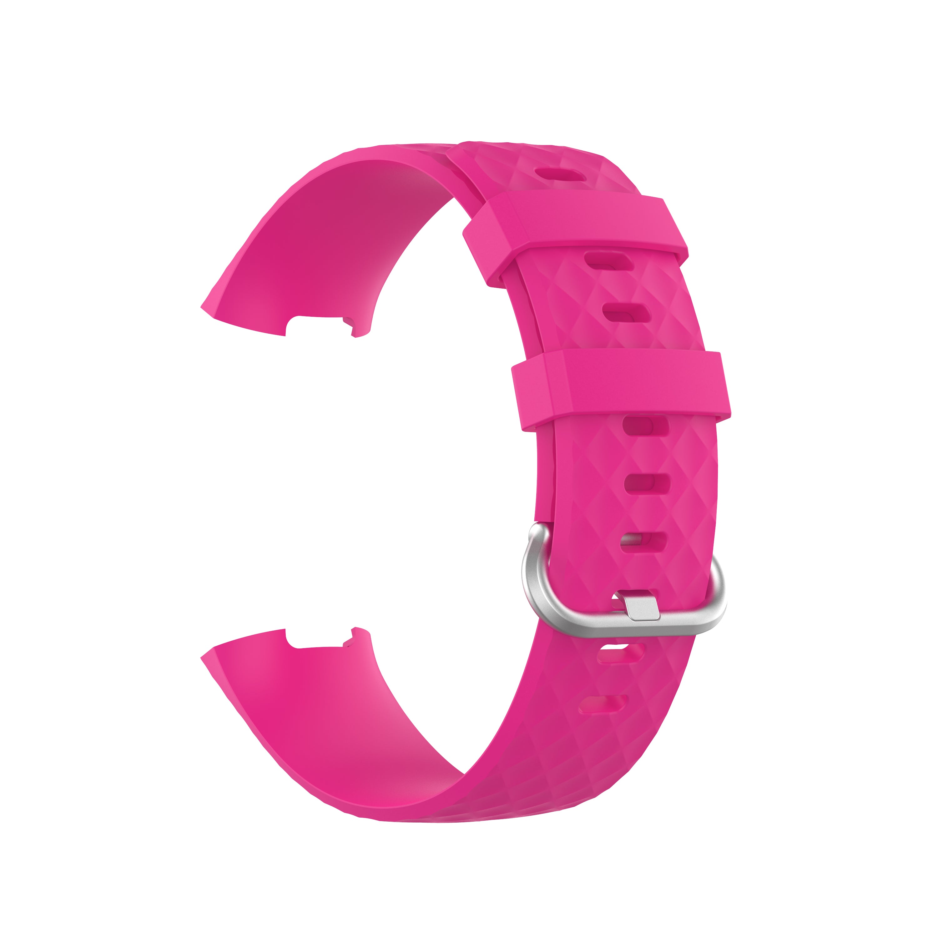 Bright pink silicone watch band with silver buckle for Fitbit Charge 3 and 4 fitness trackers