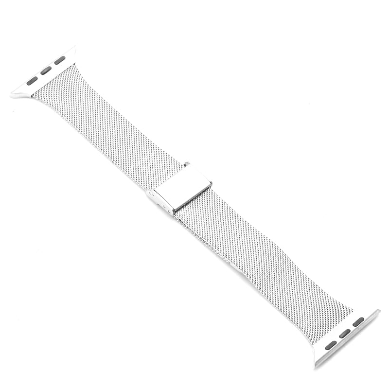 Silver stainless steel mesh Milanese loop band for Apple Watch with magnetic clasp closure