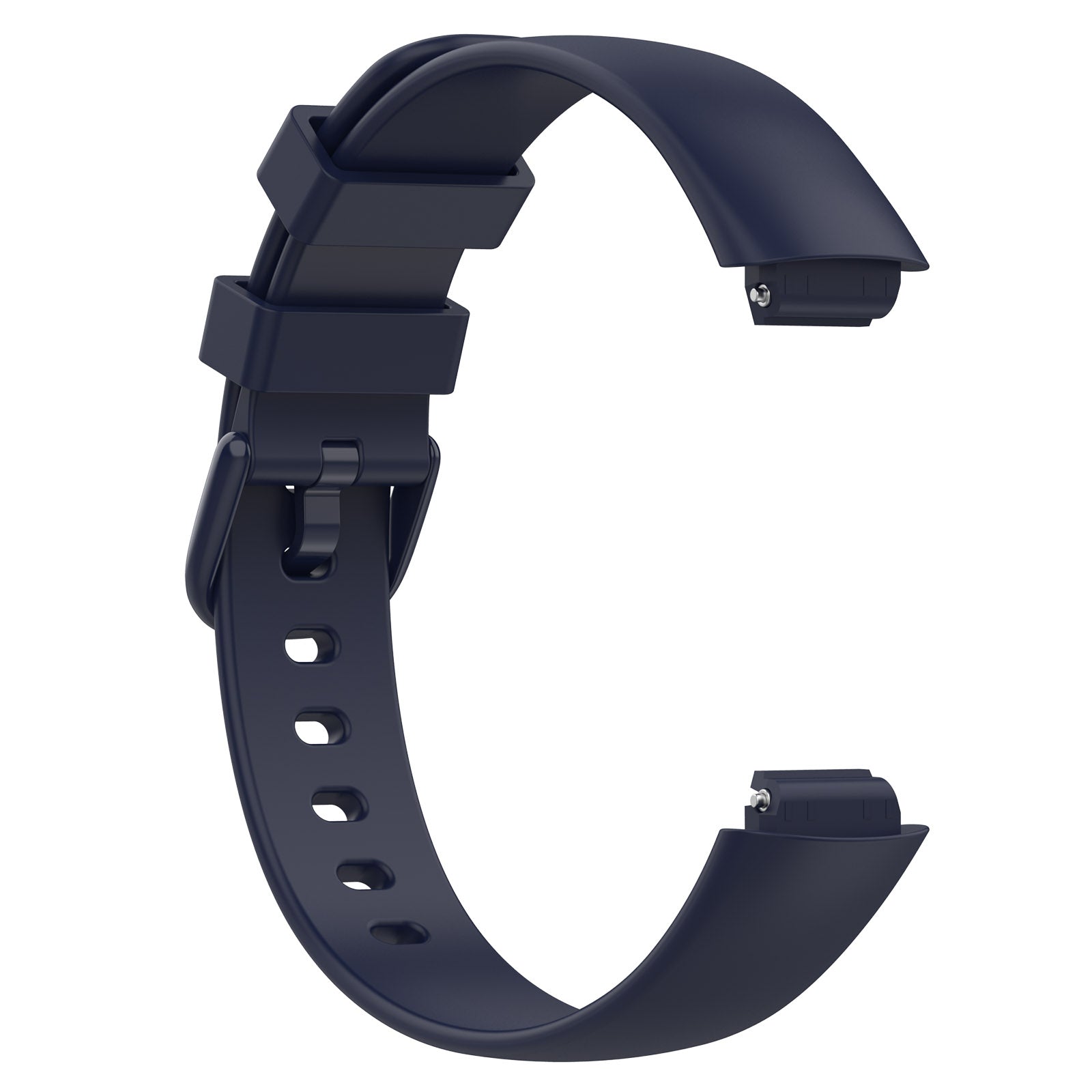 Dark blue silicone fitness tracker band with adjustable buckle closure and ventilation holes for Inspire 3