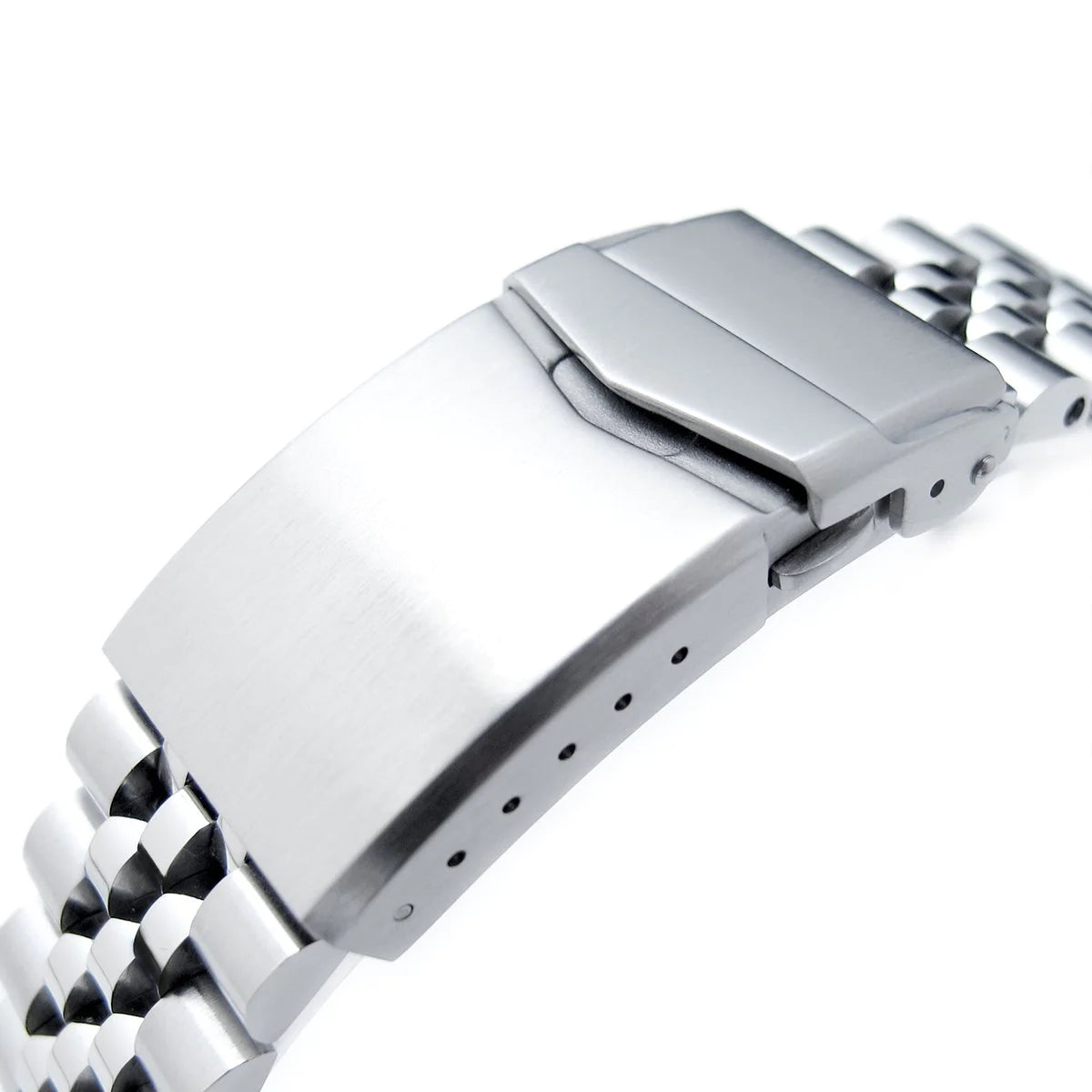 Stainless steel Super-J Louis watch bracelet with solid end links for Seiko Turtle SRP777 SRPA21 models, featuring secure clasp and adjustable sizing holes