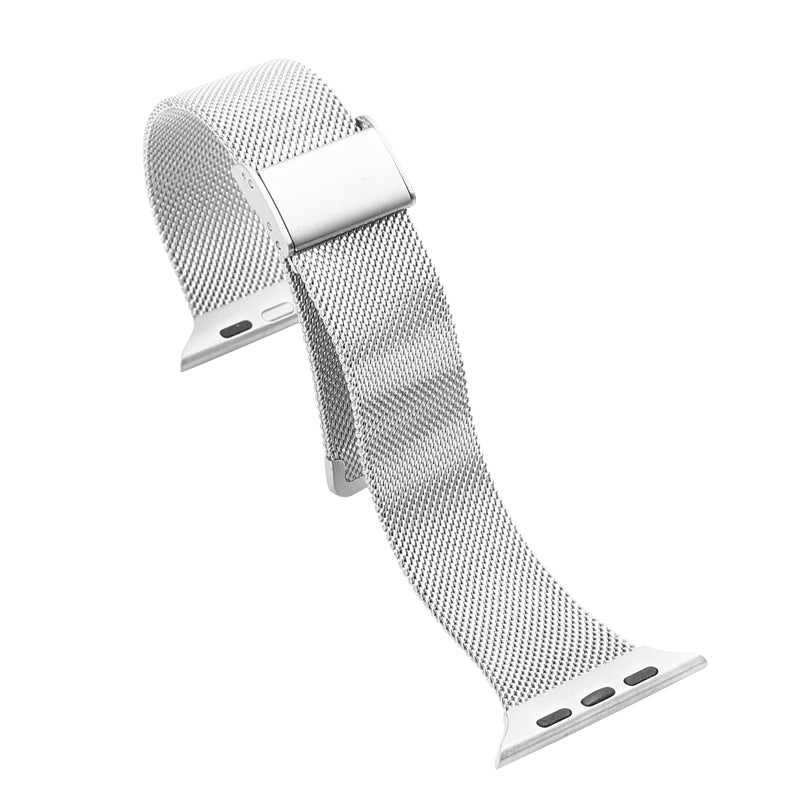Silver Milanese loop mesh band for Apple Watch with magnetic clasp closure