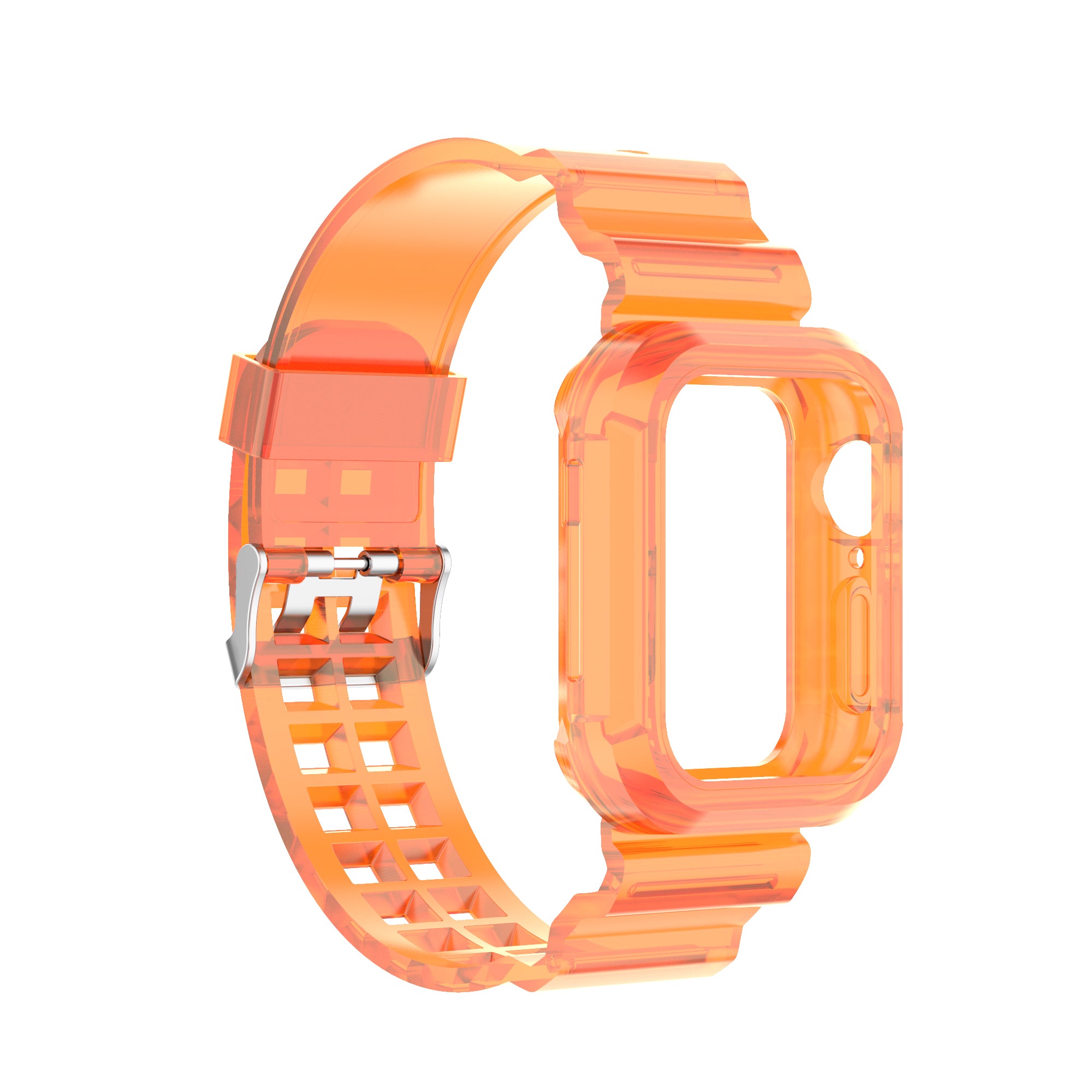 Transparent orange silicone Apple Watch case and sport band set with metal buckle for Series 7/8/9