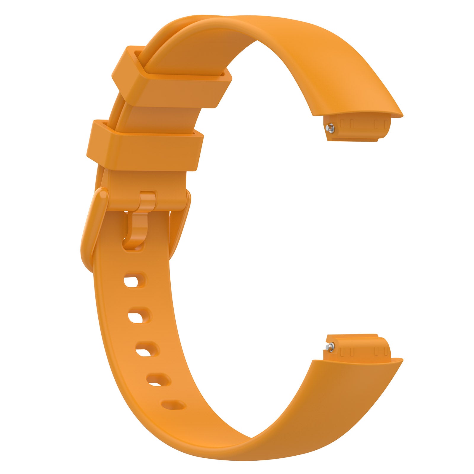 Orange silicone sport watch band with adjustable buckle closure and ventilation holes for Fitbit Inspire 3