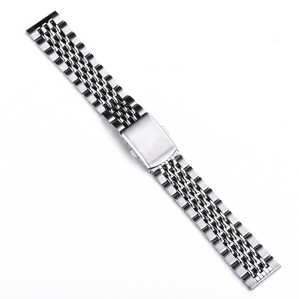 Stainless steel beads of rice watch band with quick release clasp and brushed center link