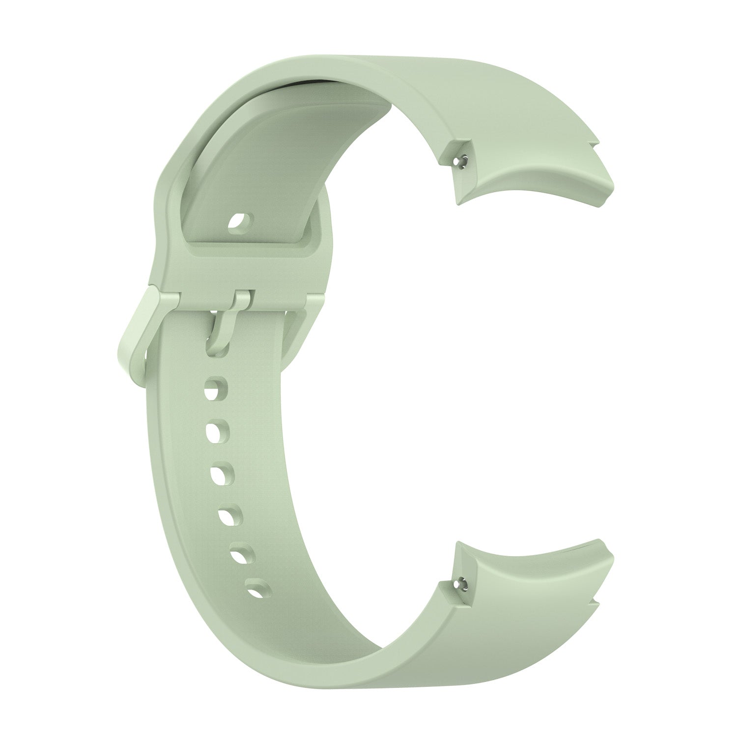 Sage green silicone watch band with gapless design, adjustable holes, and metal connectors for Galaxy Watch and Vivomove compatibility