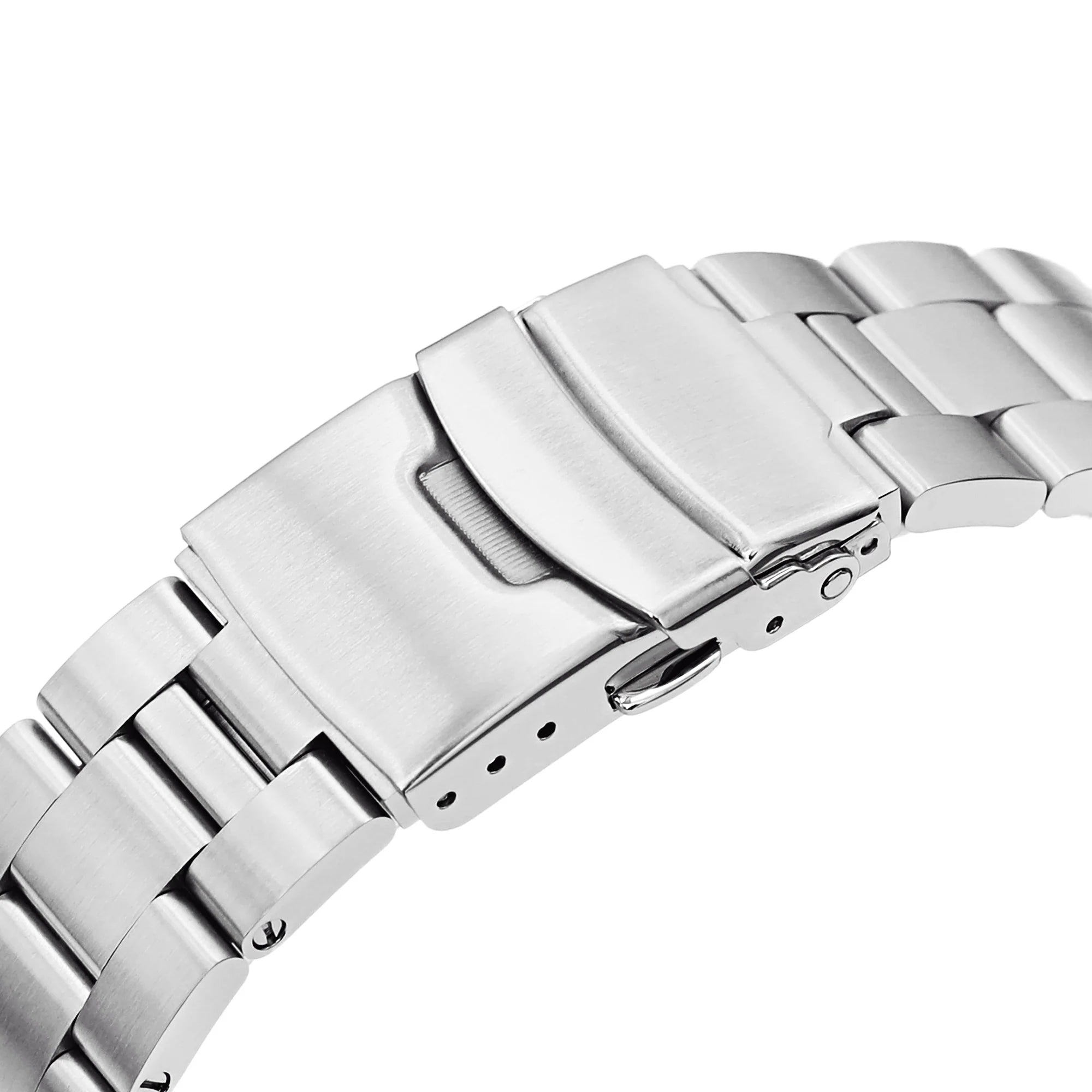 Stainless steel Super-O Boyer watch bracelet with solid end links and deployment clasp for Seiko SKX023 dive watch