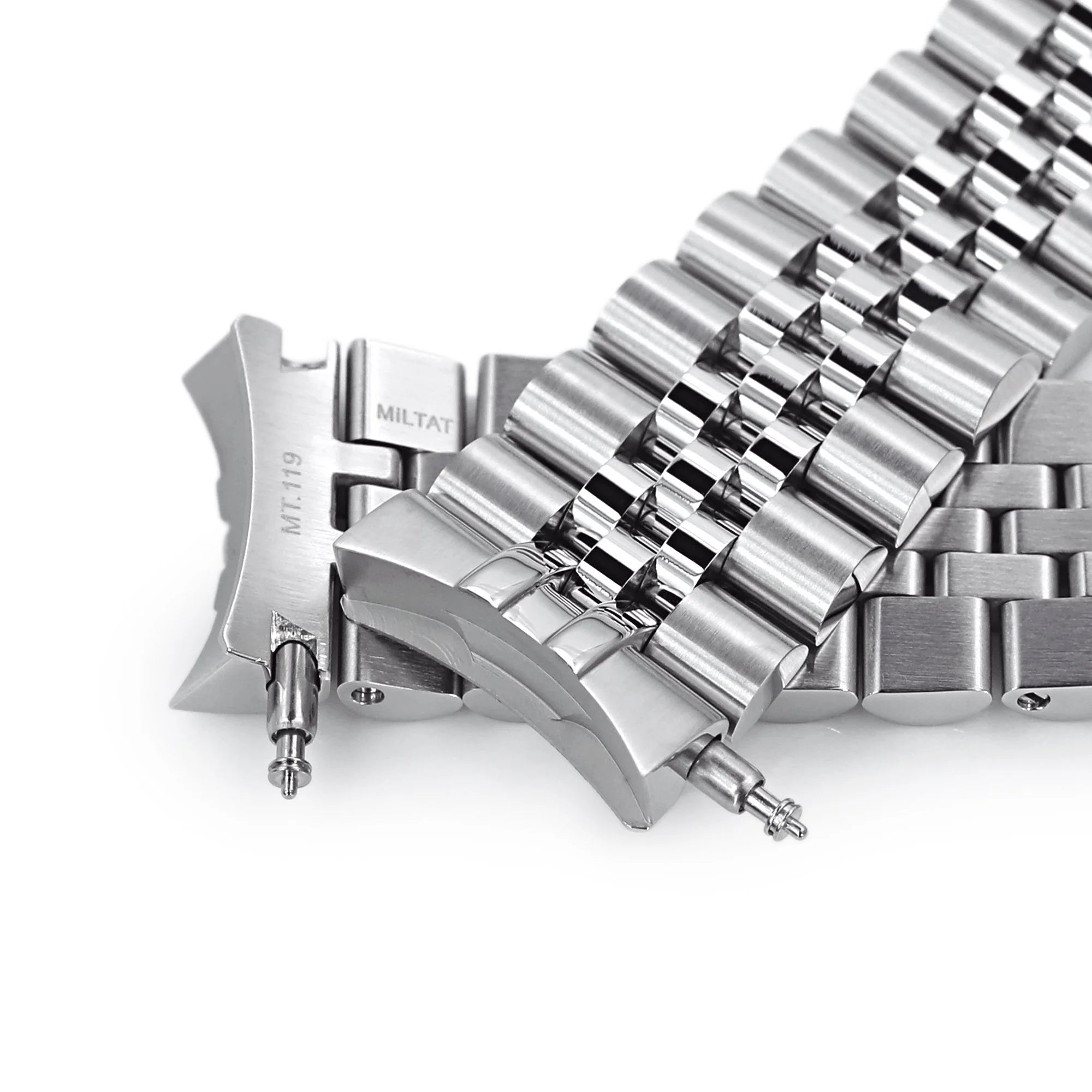 Stainless steel jubilee watch bracelet for Seiko 5 with solid end links and secure clasp closure
