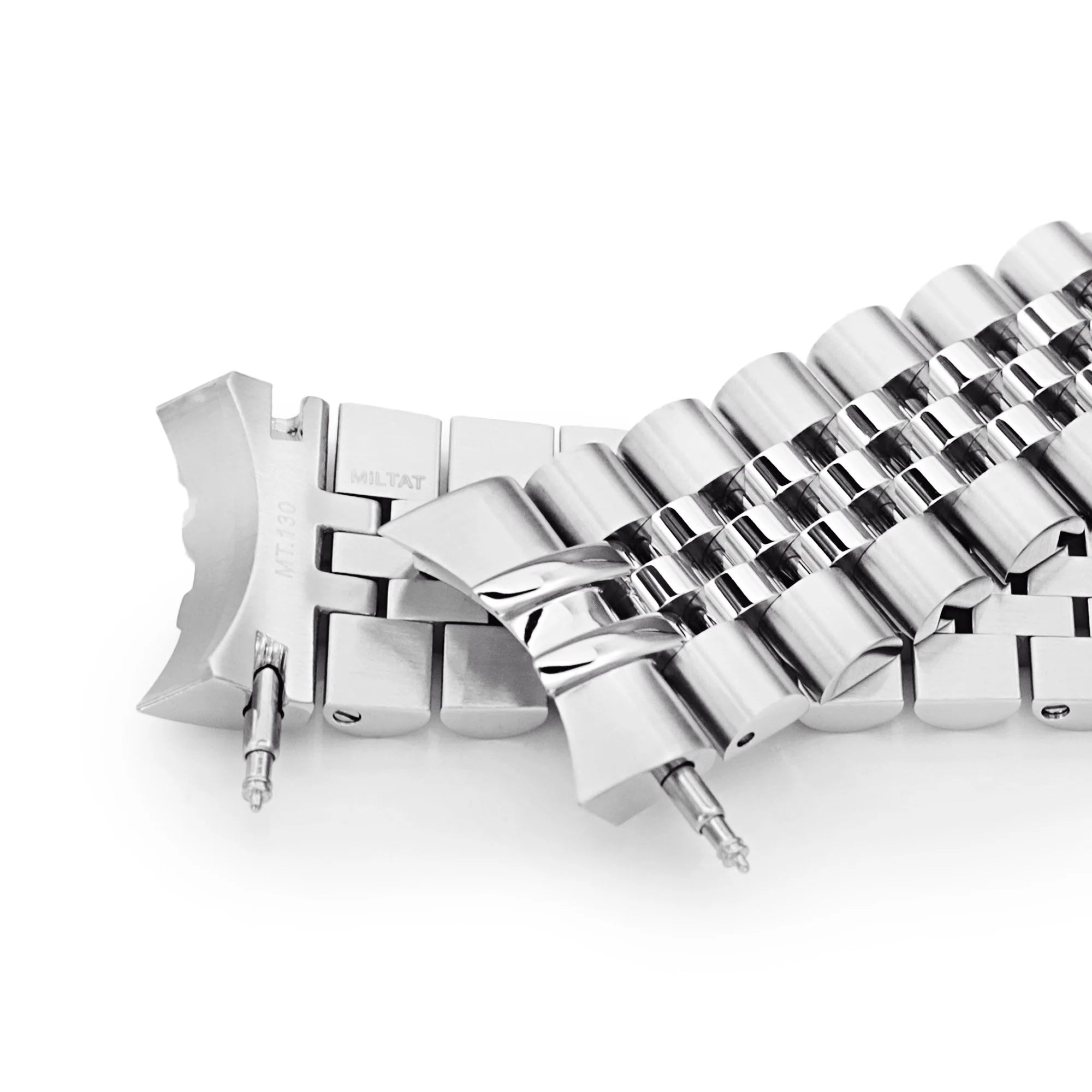 Stainless steel Super-JUB II watch bracelet with solid end links and secure clasp, compatible with Seiko Alpinist SARB017 and Hamilton Khaki Field 20mm watches
