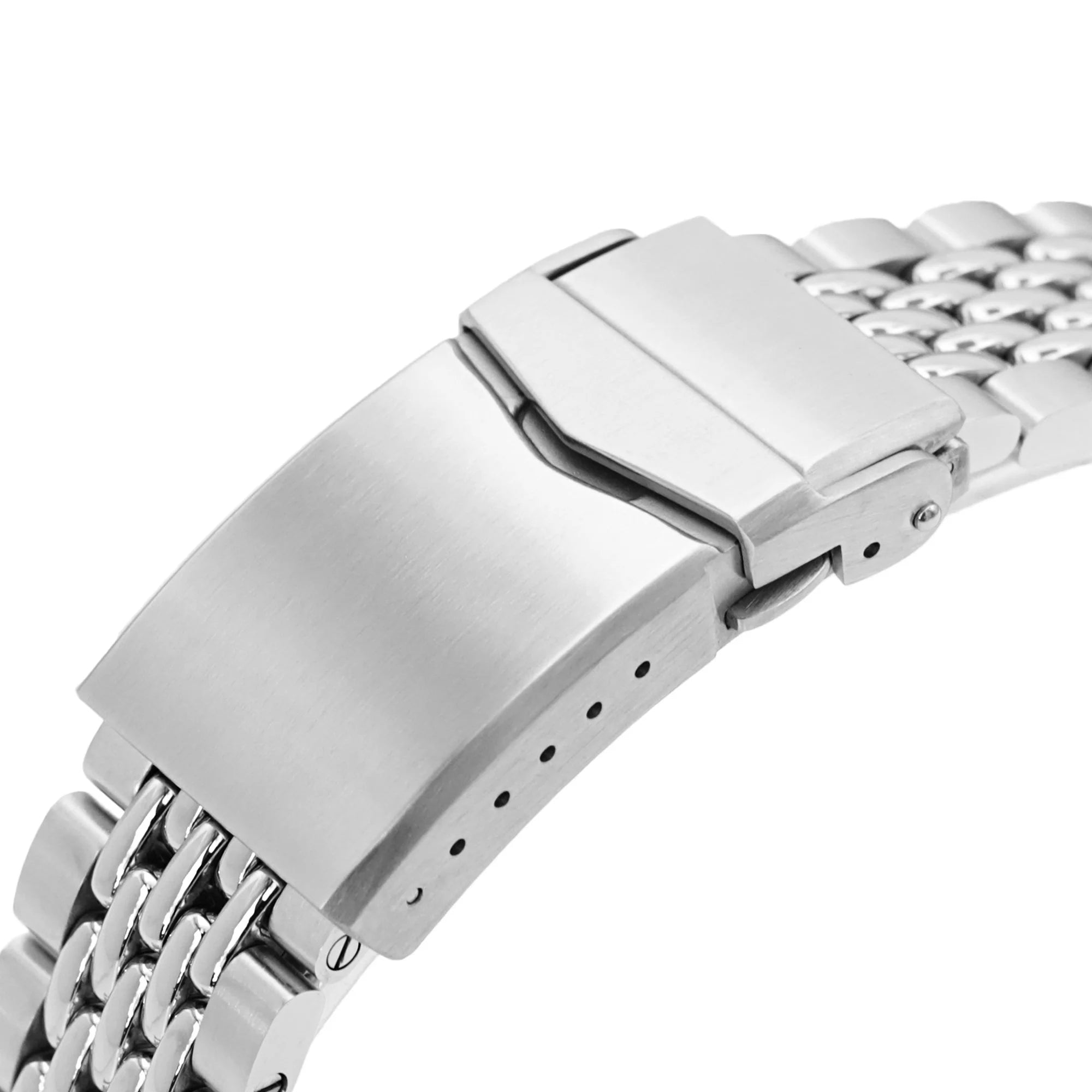 Stainless steel GOMA BOR bracelet for Seiko 5 watches with fold-over clasp and adjustment holes, 22mm width