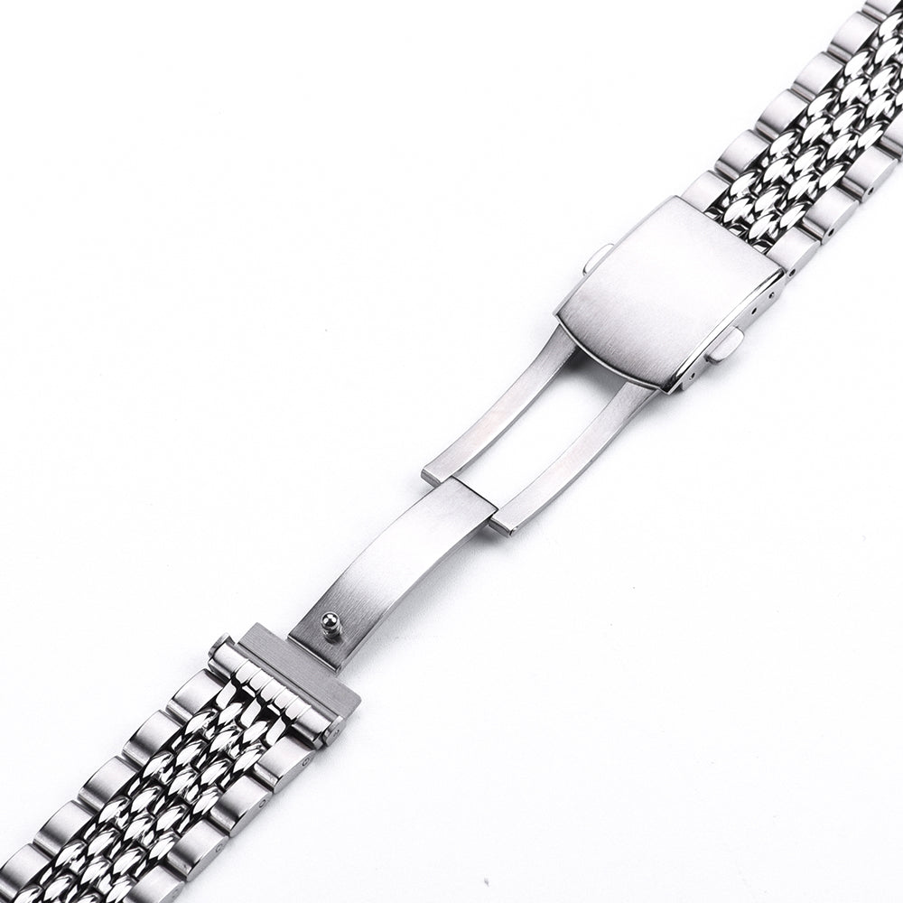 Stainless steel quick release beads of rice watch bracelet with fold-over clasp closure