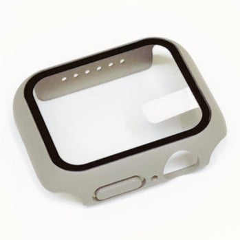 Protective case with tempered glass screen protector for Apple Watch Series 1-9 in sand beige color