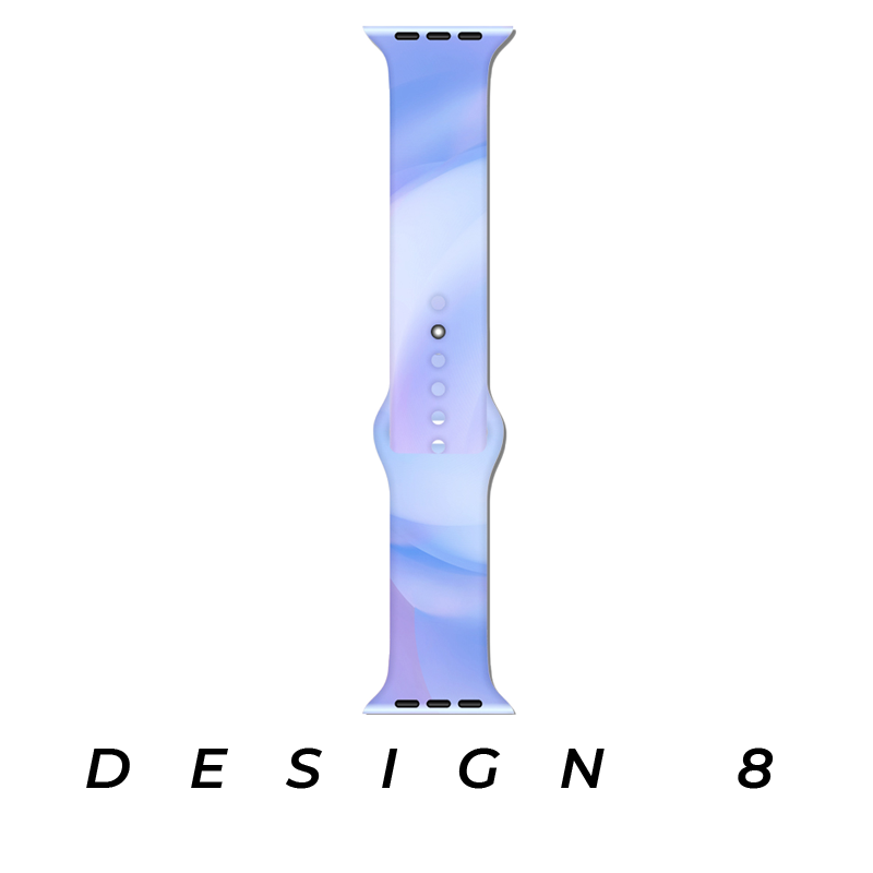 Pastel blue and purple gradient silicone loop band for Apple Watch with adjustment dots and connector slots