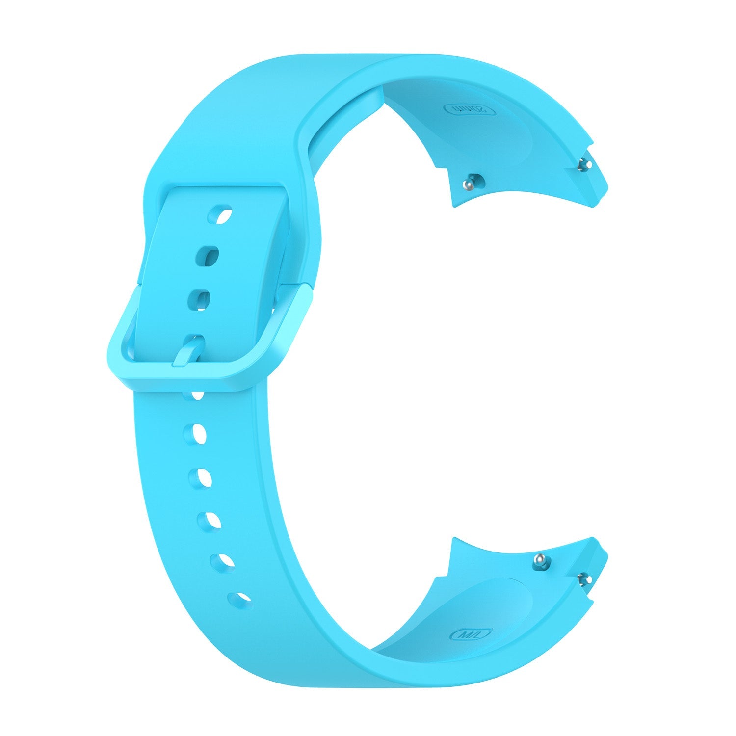 Bright turquoise silicone watch band with gapless flexi design, adjustable holes, and metal connectors for Galaxy Watch and Vivomove HR