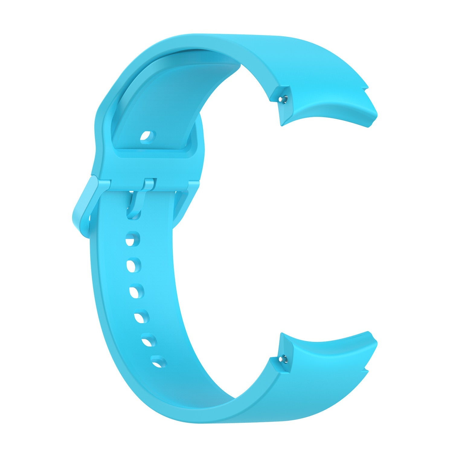 Bright turquoise gapless silicone watch band with flex fit design, adjustable perforated strap and curved connectors