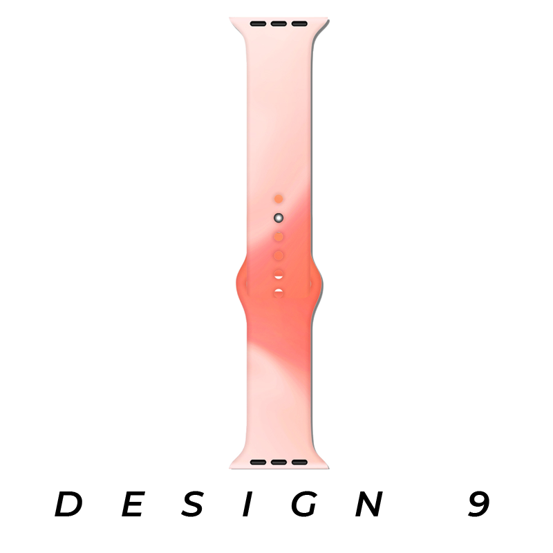 Pastel pink gradient silicone sport loop band for Apple Watch with connector pins and ventilation holes