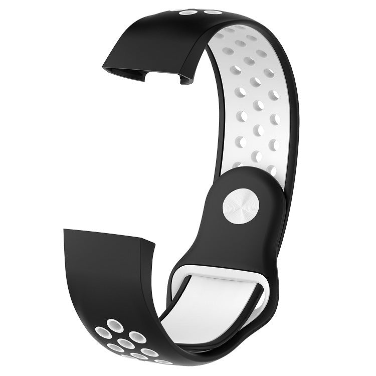 Black and white perforated silicone sport band for Fitbit Charge 3 and 4 with quick-release connector
