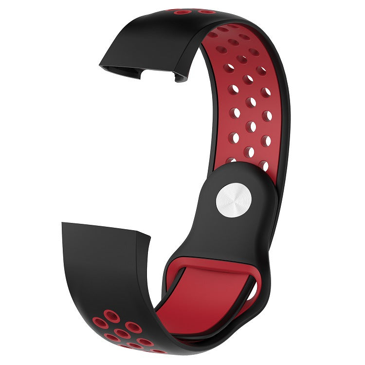 Black and red perforated silicone sports watch band with ventilation holes for Fitbit Charge 3 and Charge 4