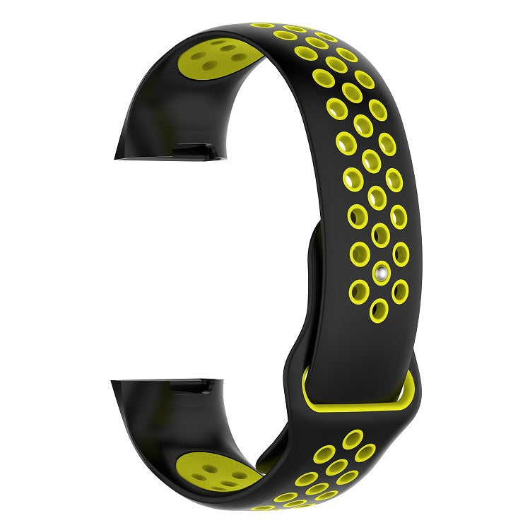 Black and yellow silicone sport band for Fitbit Charge 3 and 4 with perforated ventilation holes