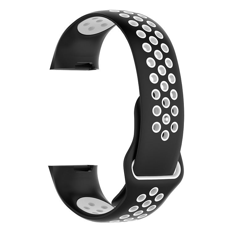 Black and white perforated silicone sport band for Fitbit Charge 3 and 4 fitness tracker