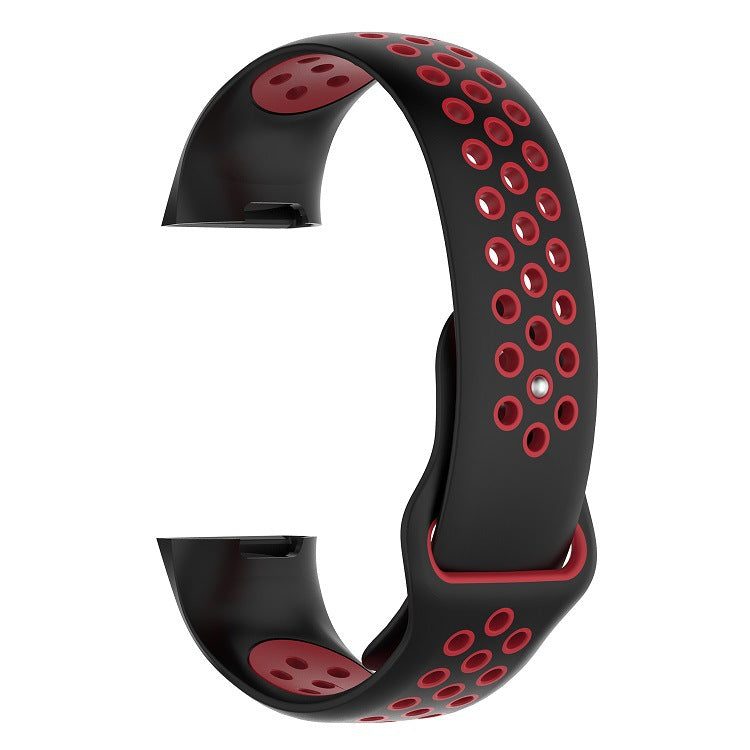 Black and red perforated silicone sport band for Fitbit Charge 3 and Charge 4 fitness trackers