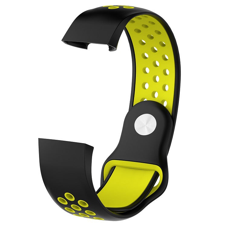 Black and neon yellow perforated silicone sports band for Fitbit Charge 3 and 4 with ventilation holes