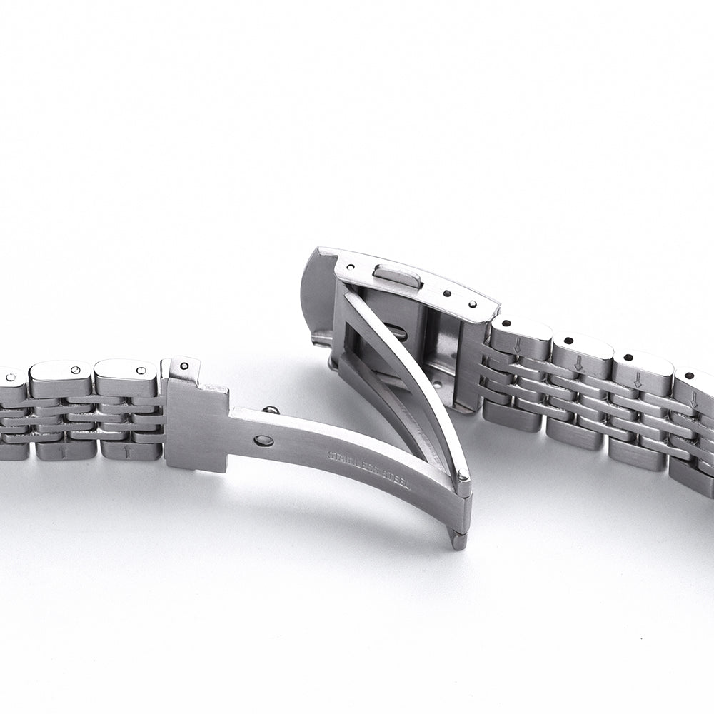 Stainless steel beads of rice watch bracelet with quick release deployment clasp and link sections