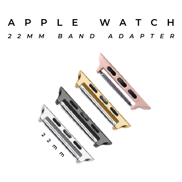 Apple Watch 22mm band adapter connectors in silver, gold, space gray and rose gold finishes