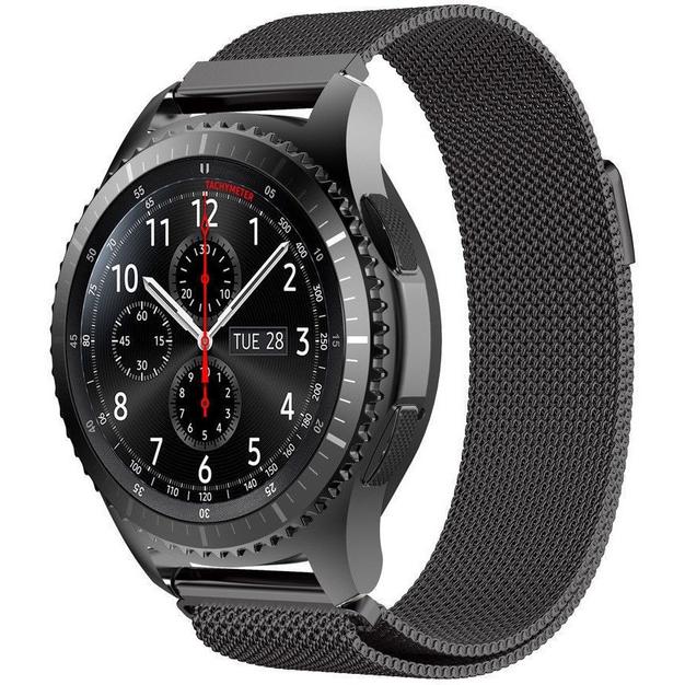 Black Milanese mesh smartwatch band with quick release connector for universal compatibility