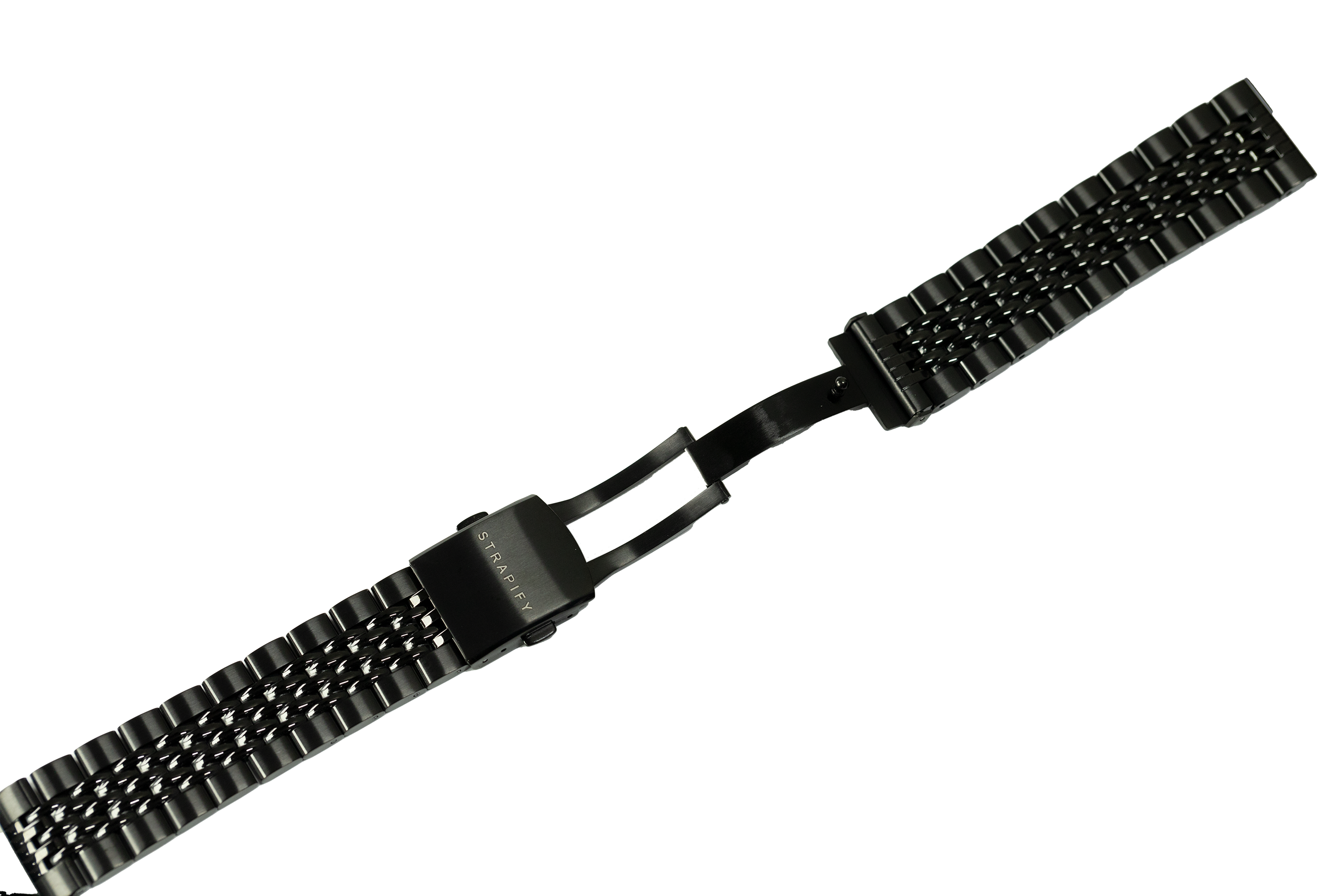 Black steel beads of rice watch bracelet with quick release clasp and deployment buckle