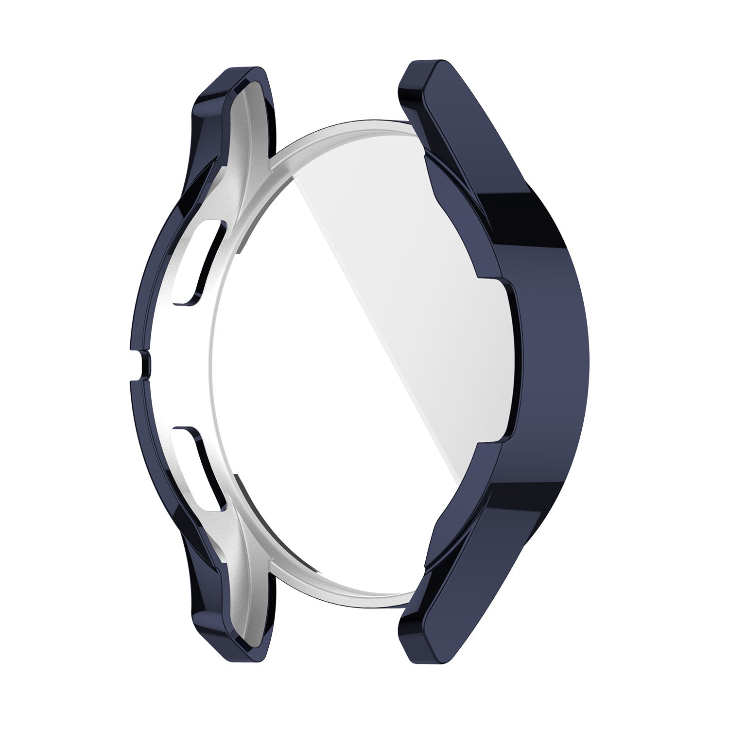 Navy blue and white protective silicone case for Galaxy Watch 4 with shock-absorbing bumper design