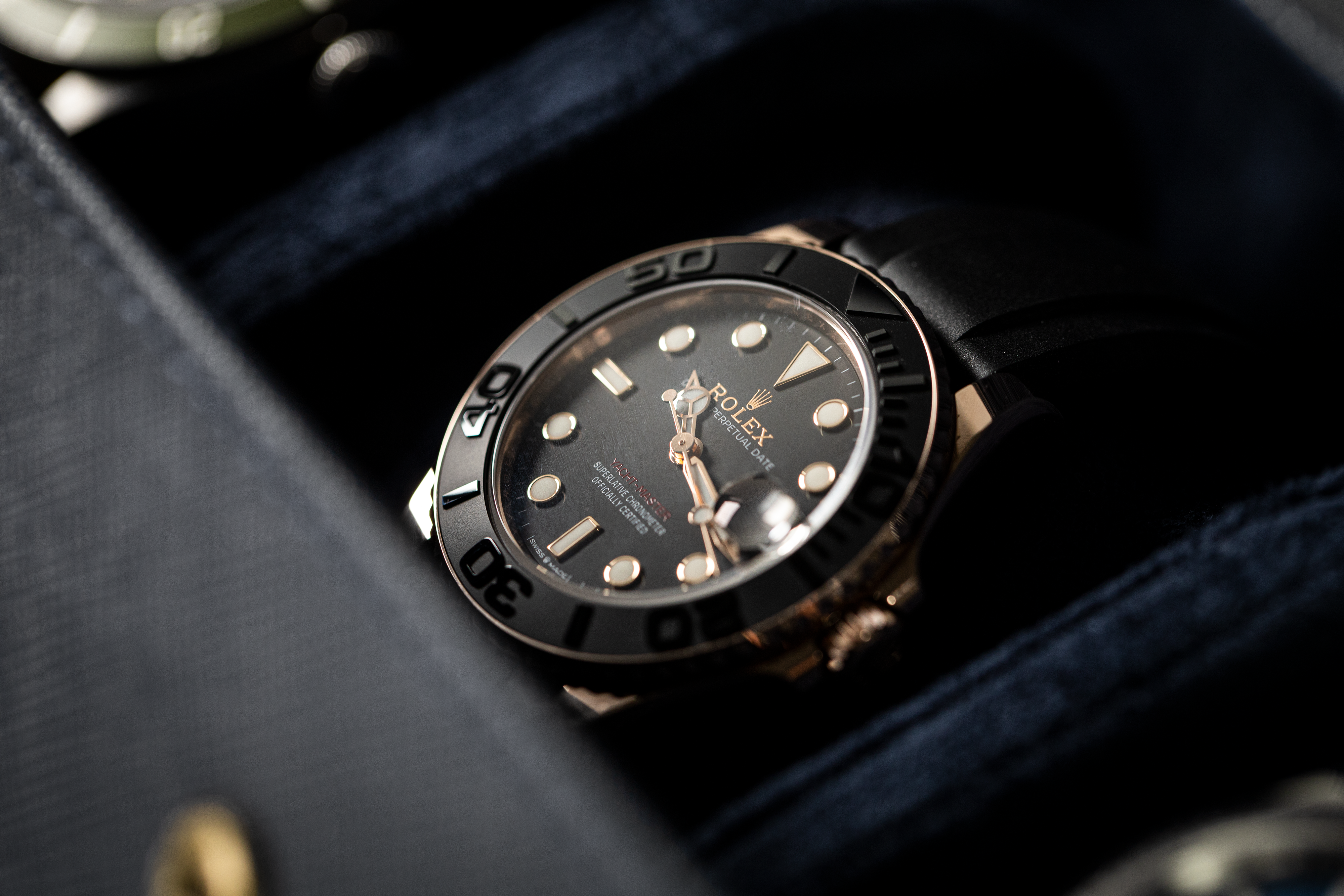 Hamilton - 3 Watch Roll - Saffiano Leather Black | Navy Blue Velvet