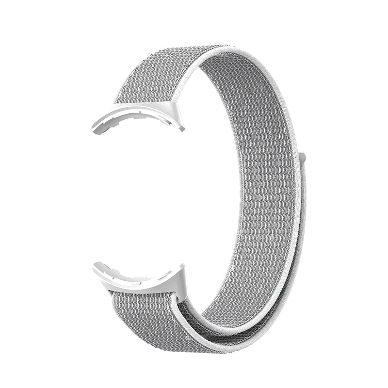 Silver woven sports loop band with velcro fastener for Google Pixel smartwatch