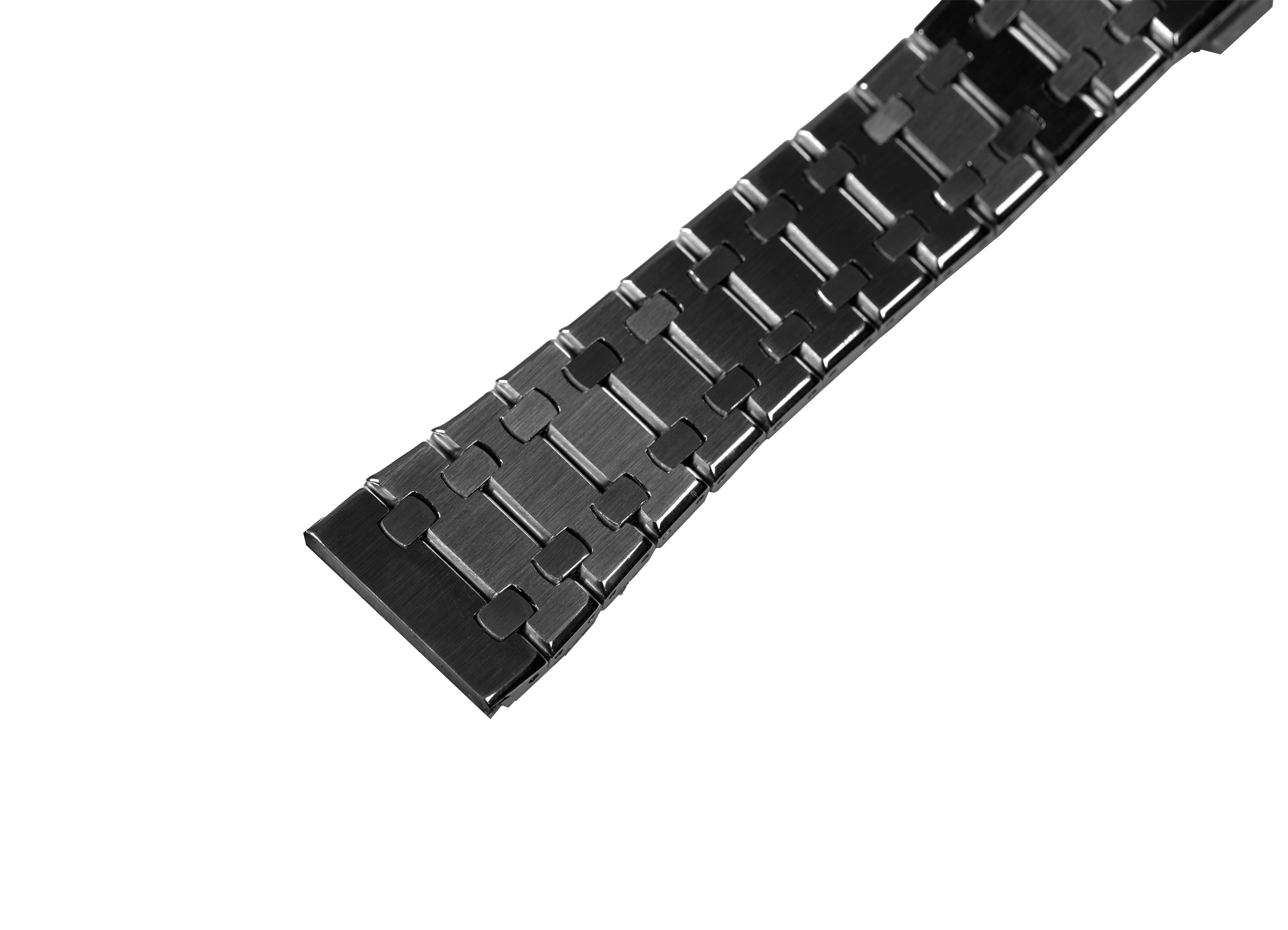 Black stainless steel quick release watch band with solid link bracelet design and brushed finish