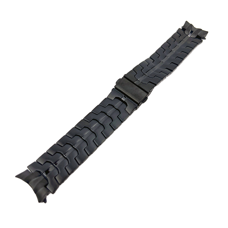 Black stainless steel bracelet band with secure clasp for Galaxy Watch 4-7, armor-style link design