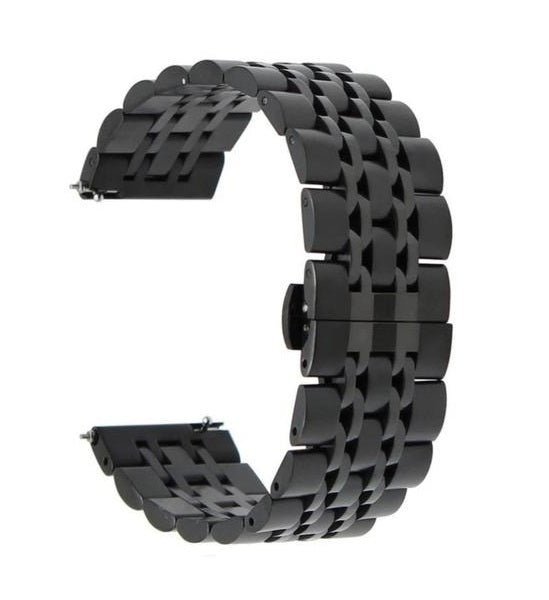 Black stainless steel watch bracelet with quick release deployant clasp and chunky link design