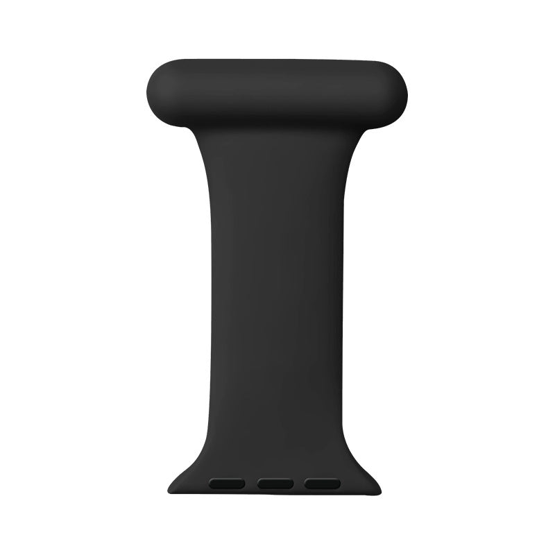 Black medical fob watch holder with rounded top and wide base for Apple Watch band attachment