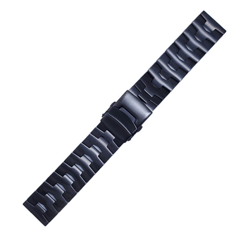 Black titanium quick release watch bracelet 22mm with solid link construction and deployment clasp