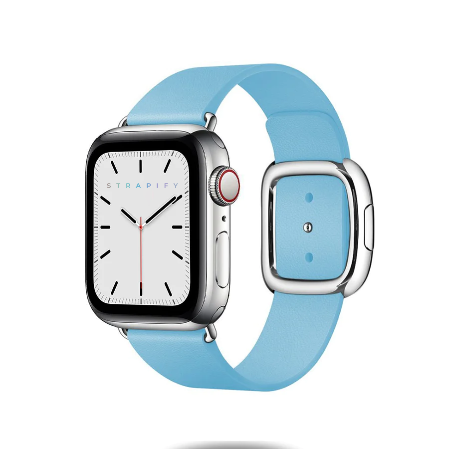 Strapify sky blue silicone smartwatch band with modern buckle closure for Apple Watch