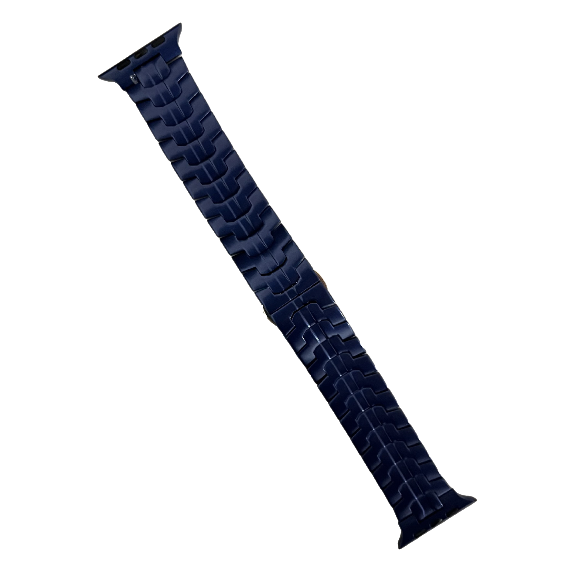 Navy blue stainless steel bracelet band for Apple Watch with metal links and connector