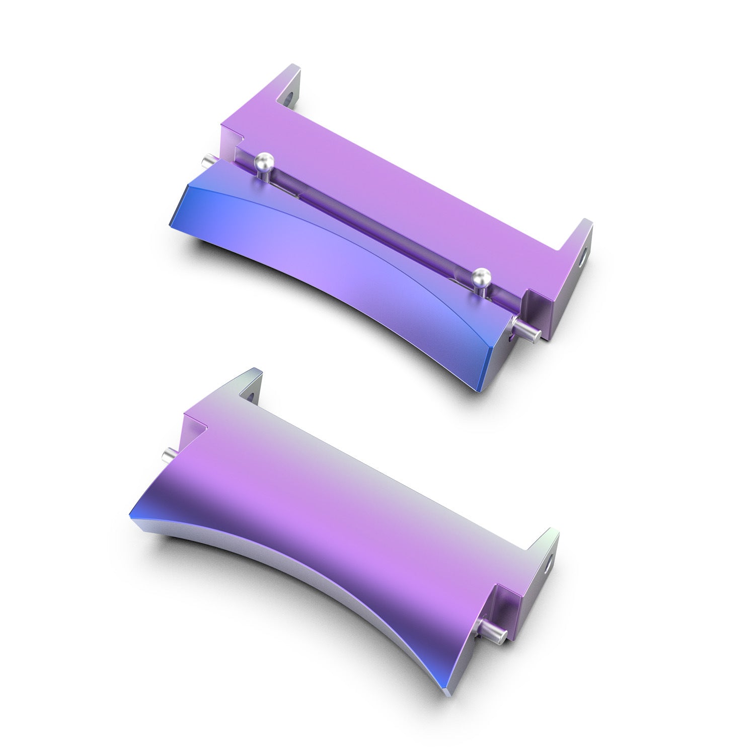 Purple and blue gradient gap fill adapters for smartwatches, showing assembled and disassembled components with metal fasteners