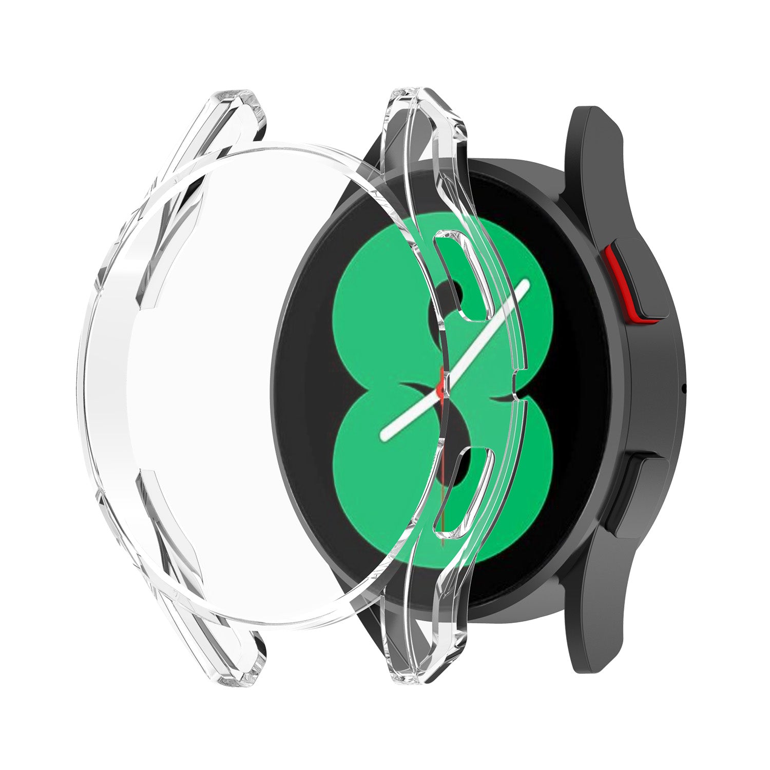 Clear protective case for Samsung Galaxy Watch 4 with transparent TPU design and impact absorption