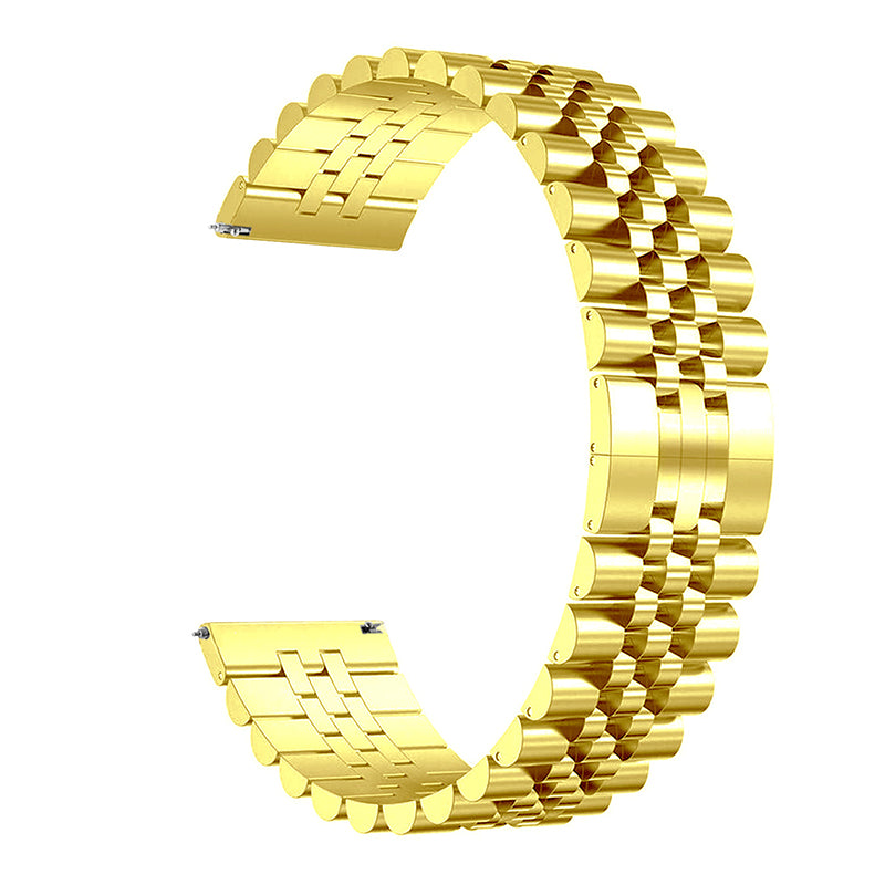 Gold Jubilee bracelet with quick release mechanism, featuring polished stainless steel links in classic three-row design