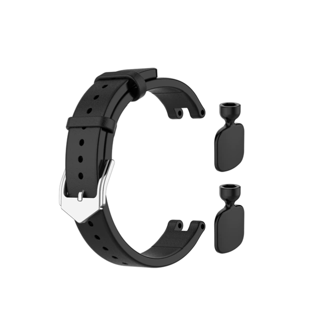Black leather watch band with interchangeable ear connectors for Garmin Lily smartwatch