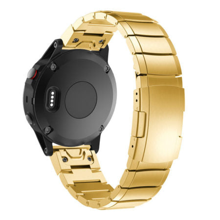 Gold stainless steel QuickFit link bracelet with black smartwatch case for Garmin Fenix sport fitness watch