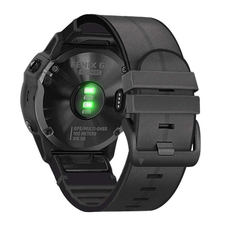 Fenix 6X Sapphire black smartwatch with QuickFit leather hybrid band and illuminated green LED display