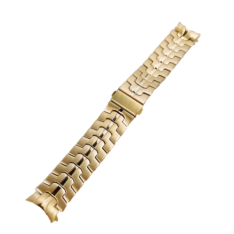 Gold stainless steel bracelet band for Galaxy Watch 4-7 with link design and fold-over clasp closure