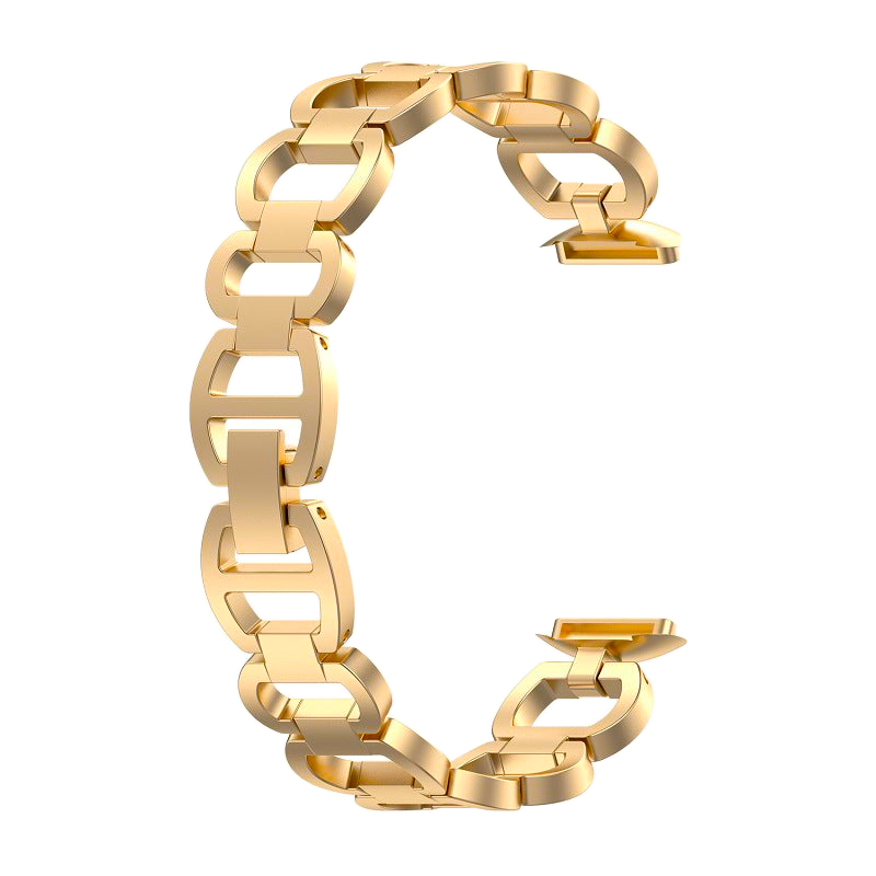 Gold chain bracelet with interlocking rectangular links designed for Fitbit Luxe fitness tracker