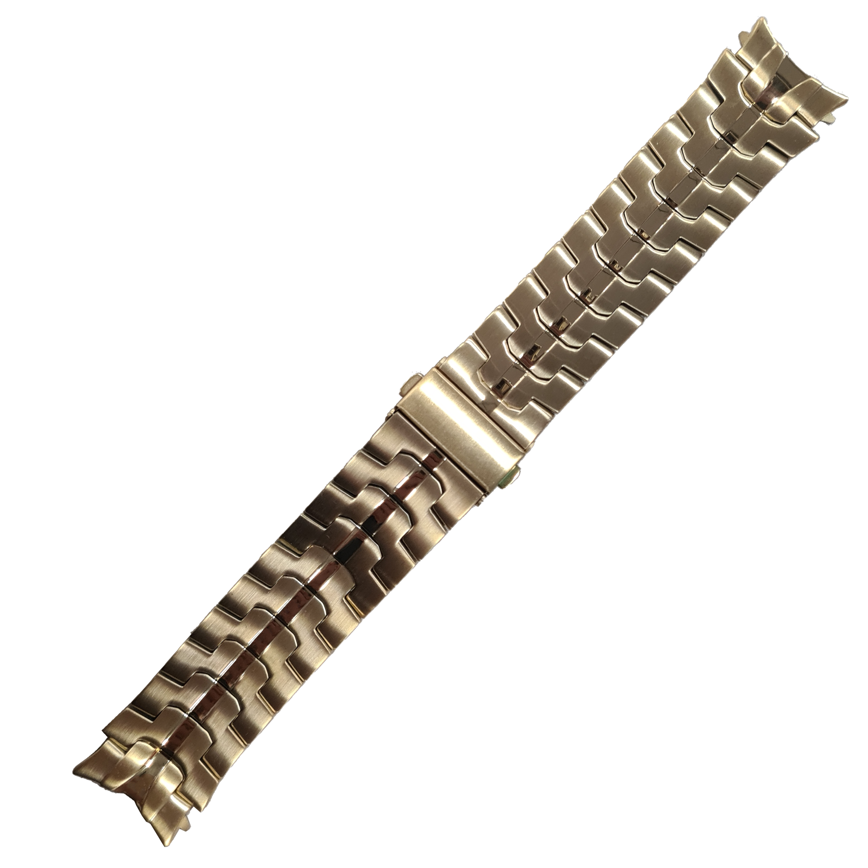 Two-tone stainless steel watch bracelet with articulated links for Galaxy Watch 4-7, showing brushed and polished finish