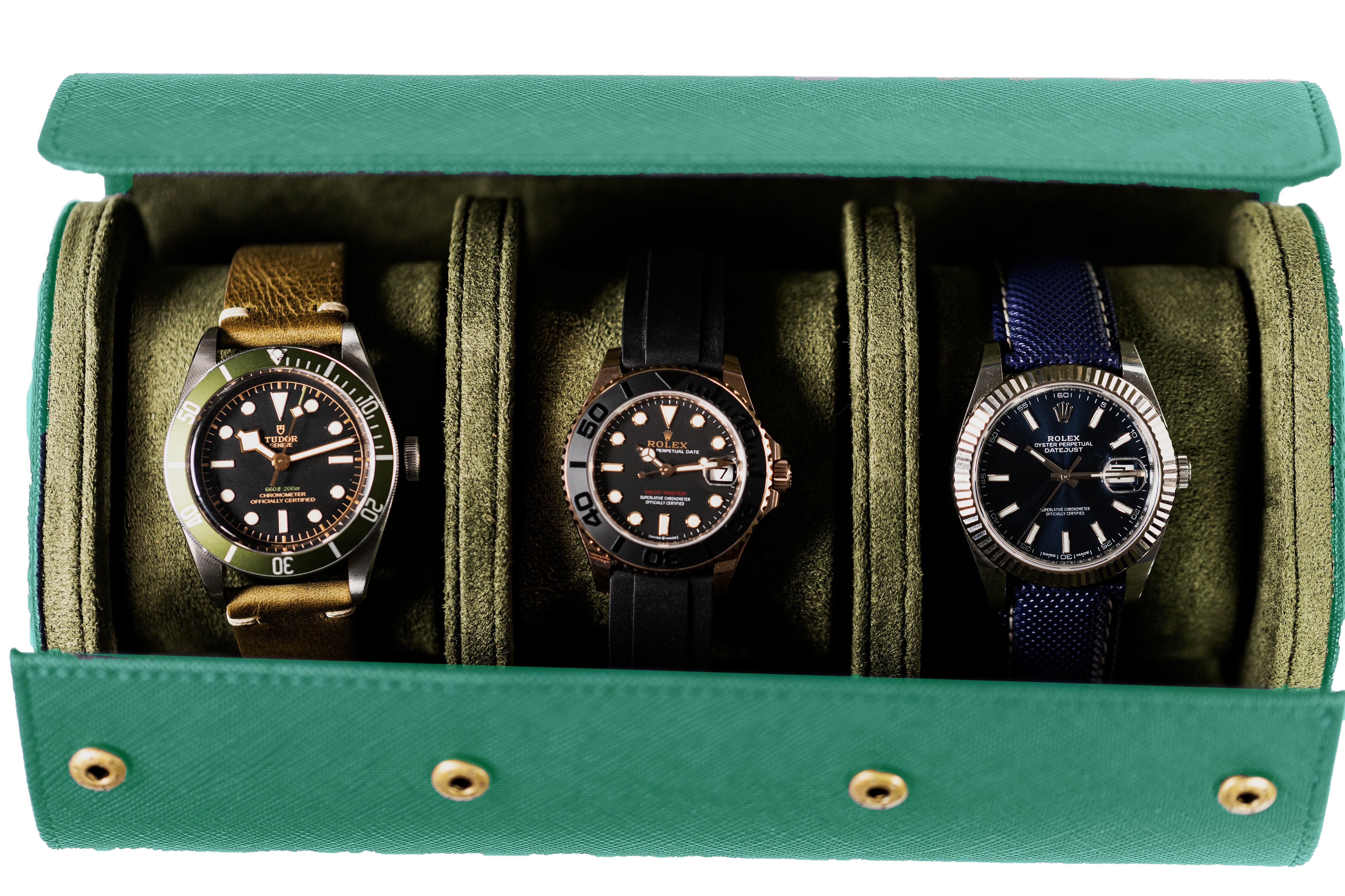 Hamilton - 3 Watch Roll - Saffiano Leather Green | Forest Green Velvet